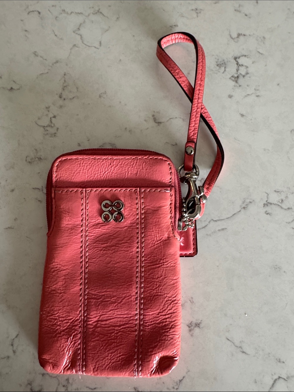 Coach Coral Pink Leather Wristlet Phone Case